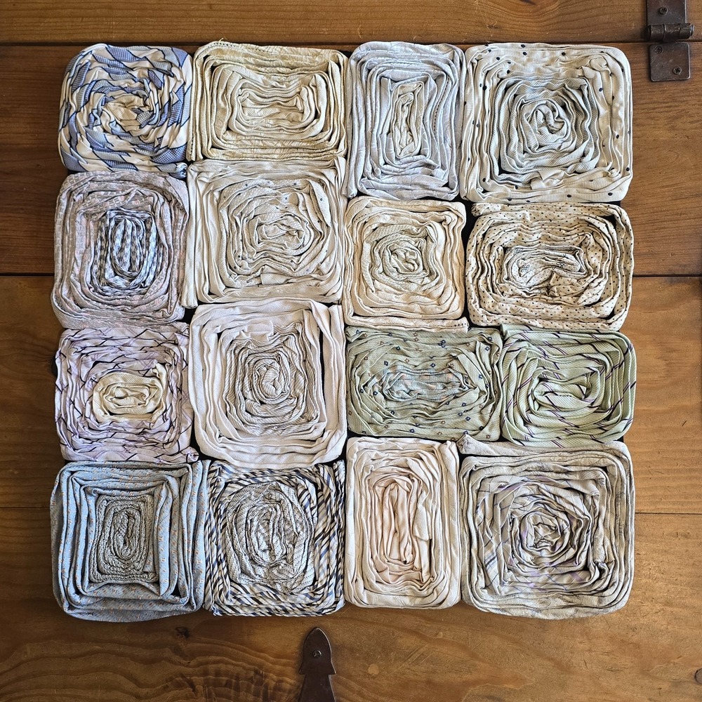 Vintage Dreamweavers Handmade Silk Tie Pillow Cover with Hand-Rolled Roses